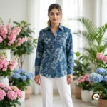 Ultimate Blue Floral Women Oversized Shirt with Classic Buttons – women oversized shirt – photo 4