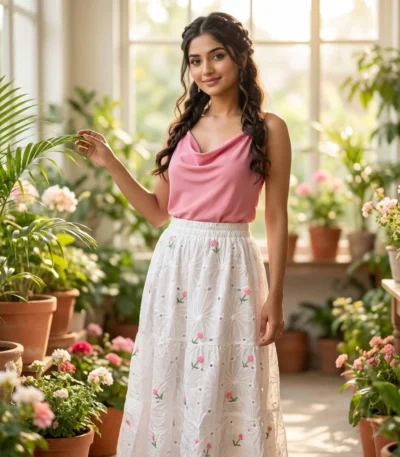 Ultimate Embroidered White Skirt For Women – white skirt – photo 1