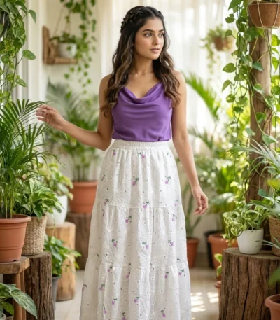 Ultimate Embroidered White Skirt For Women With Tiered Design – white skirt for women – photo 1