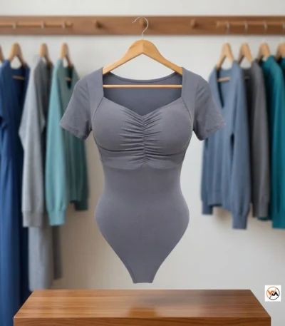 Ultimate Grey Bodysuit for Women with Ruched Bust – grey bodysuit – photo 1