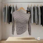 Ultimate Grey Polka Dot Top for Women with Asymmetric Neckline – Grey Polka Dot Top – photo 2