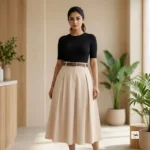 Ultimate pleated midi skirt with belt for women – pleated midi skirt – photo 1