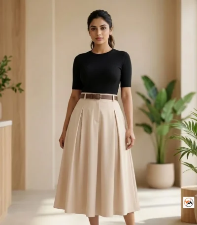 Ultimate pleated midi skirt with belt for women – pleated midi skirt – photo 1