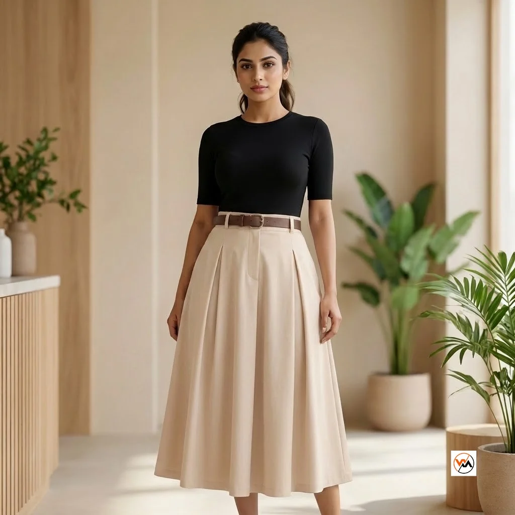 Ultimate pleated midi skirt with belt for women – pleated midi skirt Ultimate pleated midi skirt with belt for women – pleated midi skirt – photo 1