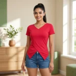 Ultimate Red Women's Top with Asymmetric Wrap Hem – red womens top – photo 1