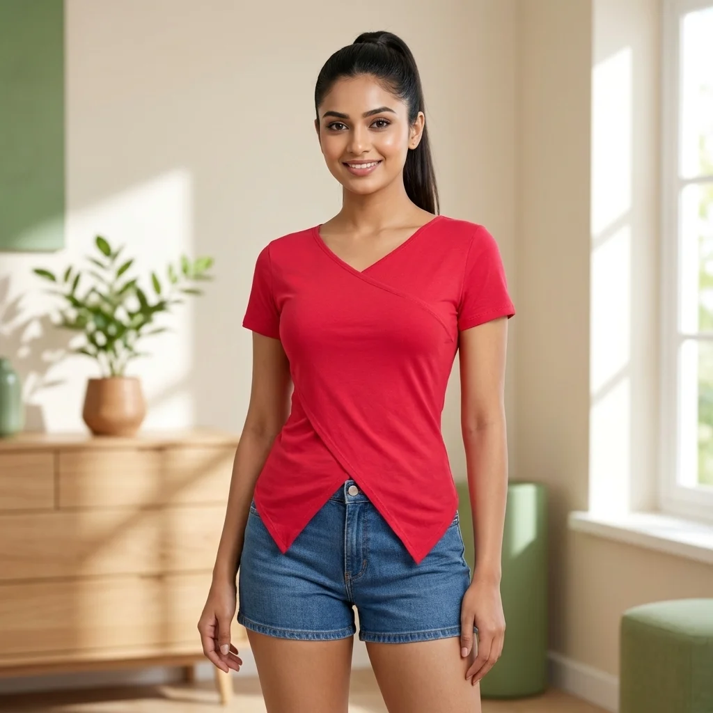 Ultimate Red Women's Top with Asymmetric Wrap Hem – red womens top Ultimate Red Women's Top with Asymmetric Wrap Hem – red womens top – photo 1