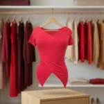 Ultimate Red Women's Top with Asymmetric Wrap Hem – red womens top – photo 4