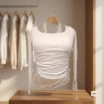 Ultimate White Lace Trim Women Top with Long Sleeves – white lace trim women top – photo 2