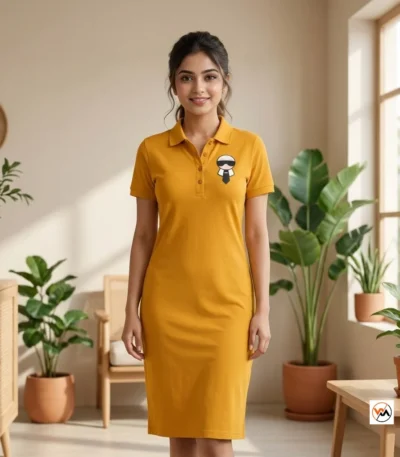 Ultimate Women Yellow Polo Dress with Graphic Applique – women yellow polo dress – photo 1