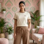 Ultimate Women's Cotton Co-ord Set in Cream and Brown – cotton co-ord set – photo 2