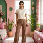 Ultimate Women's Cotton Co-ord Set in Cream and Brown – cotton co-ord set – photo 6