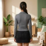 Ultimate Women's Grey Top with Yellow Plaid Tie – Women's Grey Top with Yellow Plaid Tie – photo 2