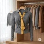 Ultimate Women's Grey Top with Yellow Plaid Tie – Women's Grey Top with Yellow Plaid Tie – photo 3
