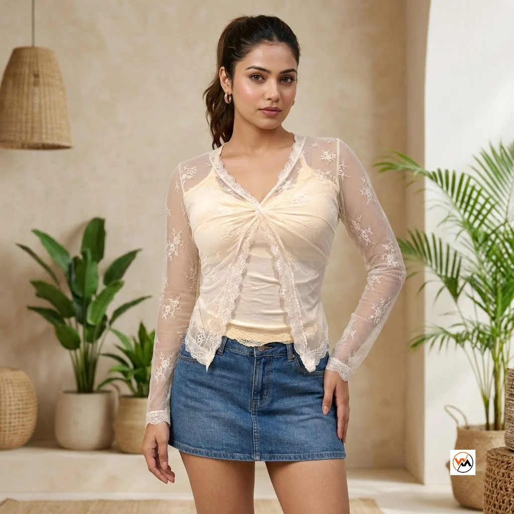 Ultimate Women's Lace Top with Sheer Sleeves and Cami Layer – women's lace top – photo 1
