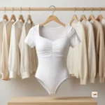 White bodysuit for women featuring a ruched front and sweetheart neckline – Sweetheart neck white bodysuit – photo 2
