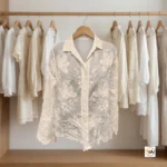 White embroidered shirt featuring a classic collar and button-down front for women – white embroidered shirt – photo 3