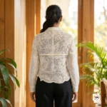 White embroidered shirt featuring a classic collar and button-down front for women – white embroidered shirt – photo 6