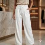 White wide leg pants with drawstring for women – white wide leg pants – photo 1