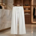 White wide leg pants with drawstring for women – white wide leg pants – photo 3