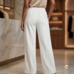 White wide leg pants with drawstring for women – white wide leg pants – photo 4
