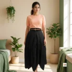 Women black maxi skirt with peach top set featuring an essential designer combination for modern wardrobes – women black maxi skirt – photo 1
