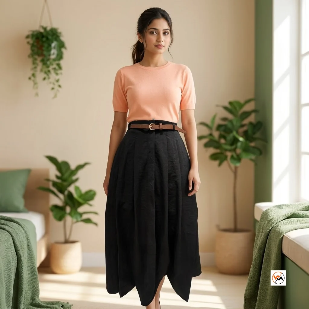 Women black maxi skirt with peach top set featuring an essential designer combination for modern wardrobes – women black maxi skirt Women black maxi skirt with peach top set featuring an essential designer combination for modern wardrobes – women black maxi skirt – photo 1