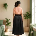 Women black maxi skirt with peach top set featuring an essential designer combination for modern wardrobes – women black maxi skirt – photo 2