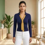 Women Blue Top with Checked Tie – women blue top – photo 1
