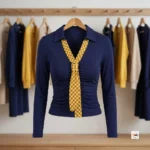 Women Blue Top with Checked Tie – women blue top – photo 2