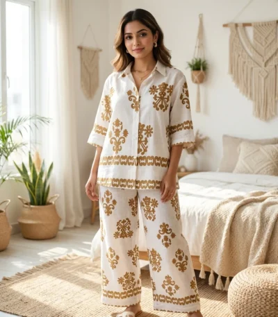 Women's Classic Printed Linen Co-Ord Set – womens printed coord set – photo 1