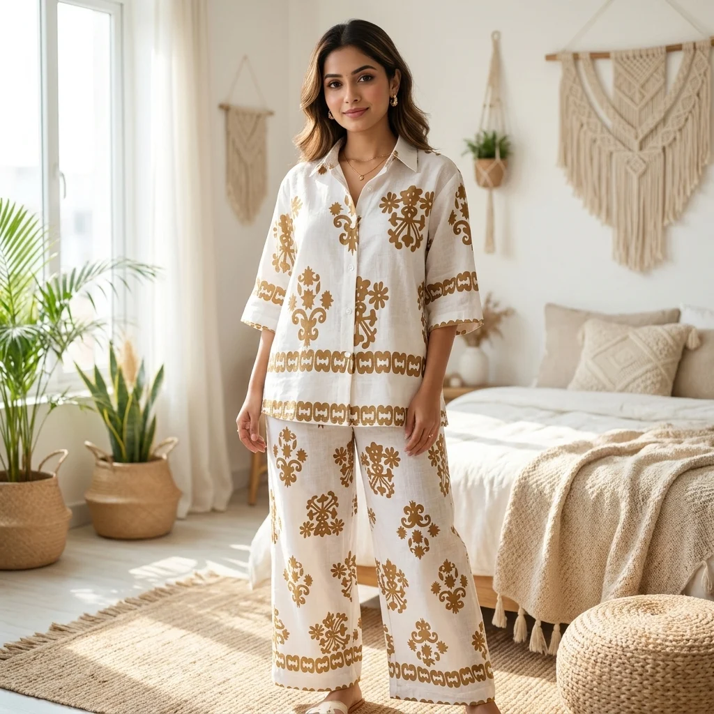 Women's Classic Printed Linen Co Ord Set – womens printed coord set Women's Classic Printed Linen Co-Ord Set – womens printed coord set – photo 1