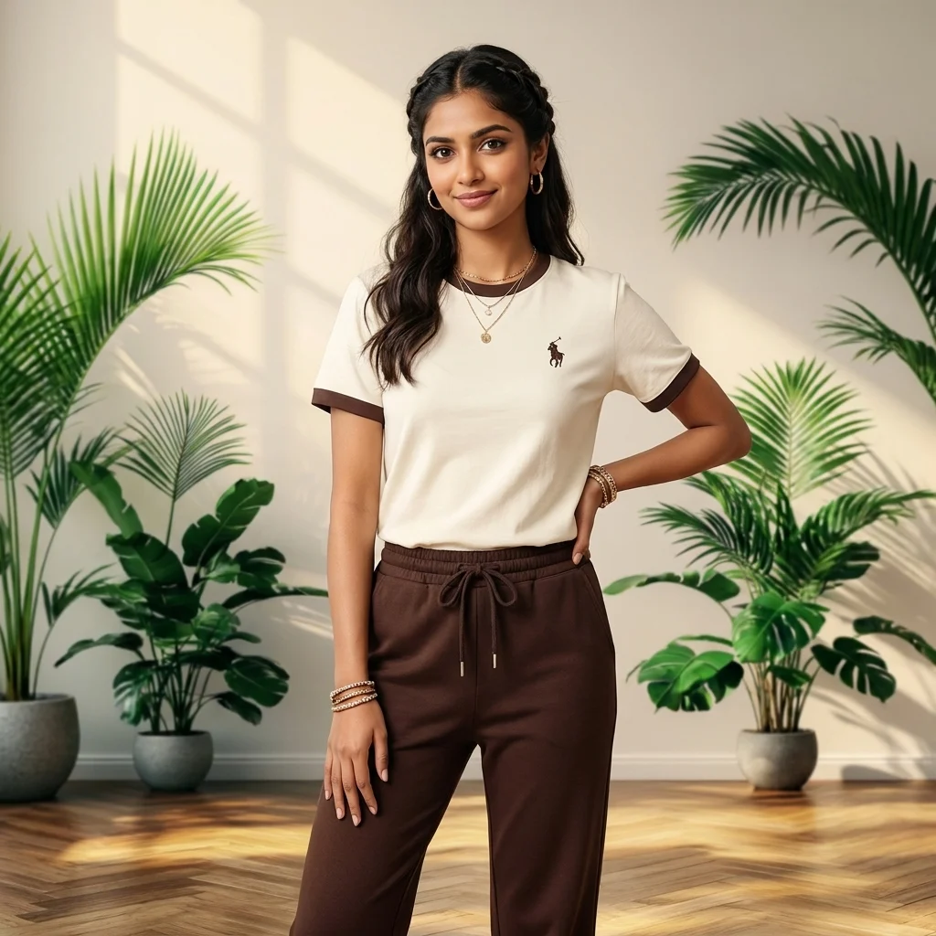 Womens co ord set featuring an elite ringer tee and matching trousers – women's Sophisticated Co Ord set Womens co-ord set featuring an elite ringer tee and matching trousers – women's Sophisticated Co-Ord set – photo 1