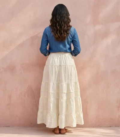Women's Flowy White Tiered Maxi Skirt for Elegant Styling – Flowy white tiered maxi skirt – photo 1