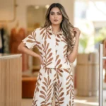 Women's Leaf Print Shirt And Pant Co-ord Set – photo 2