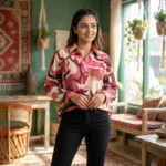 Women's Long Shirt with Abstract Floral Print – photo 4