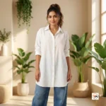Womens oversized white shirt featuring an iconic longline tailored cut for daily wear – womens oversized white shirt – photo 3