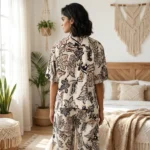 Women's Printed Co-Ord Set in Cream and Brown – photo 2