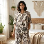 Women's Printed Co-Ord Set in Cream and Brown – photo 5