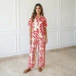 Women's Red Leaf Print Co-ord Set – womens co-ord set – photo 1