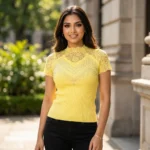yellow embellished lace party wear top (6)