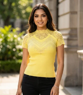 yellow embellished lace party wear top (6)