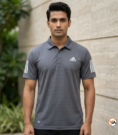 adidas grey polo shirt for men featuring classic athletic details – adidas grey polo – photo 1