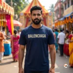 Balenciaga t shirt mens navy blue graphic printed crew neck short sleeve casual top – Balenciaga t shirt – photo 2