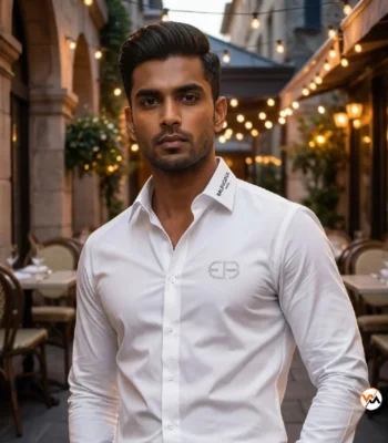 Balenciaga white shirt for men features an iconic design with branded detailing and rhinestone accents for formal styling. – white shirt for men – photo 1