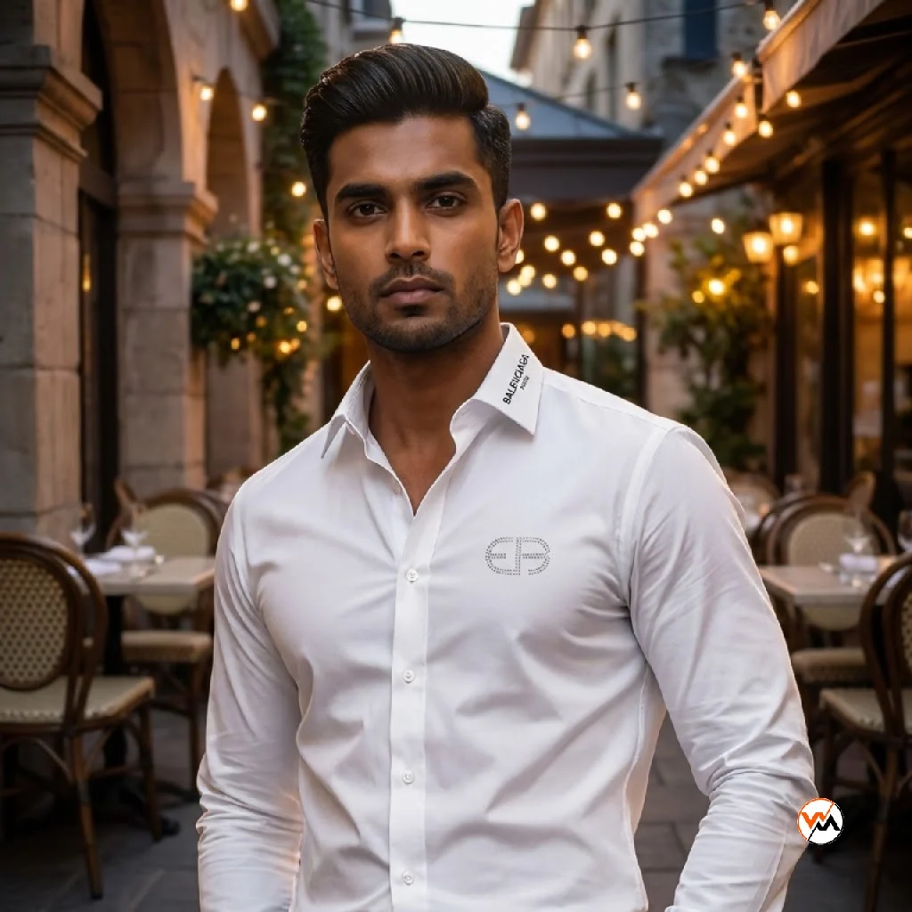 Balenciaga white shirt for men features an iconic design with branded detailing and rhinestone accents for formal styling. – white shirt for men Balenciaga white shirt for men features an iconic design with branded detailing and rhinestone accents for formal styling. – white shirt for men – photo 1