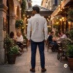 Balenciaga white shirt for men features an iconic design with branded detailing and rhinestone accents for formal styling. – white shirt for men – photo 3