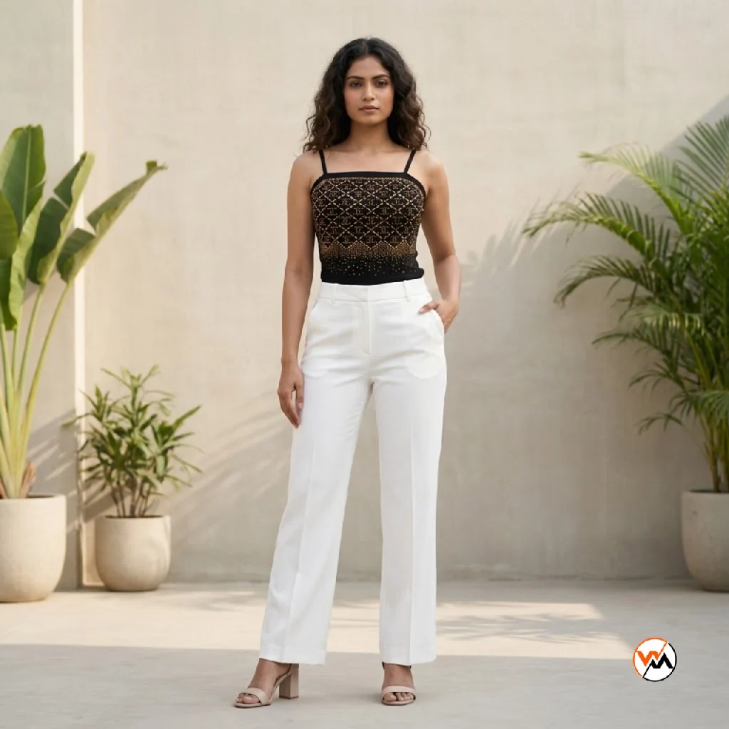 Black embellished top for women is an exclusive addition to your casual wardrobe, blending classic style with striking metallic details. – black embellished top – photo 1