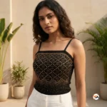 Black embellished top for women is an exclusive addition to your casual wardrobe, blending classic style with striking metallic details. – black embellished top – photo 2