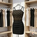 Black embellished top for women is an exclusive addition to your casual wardrobe, blending classic style with striking metallic details. – black embellished top – photo 3
