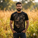 Black graphic t-shirt for men featuring an exclusive tiger motif – graphic t-shirt for men – photo 1